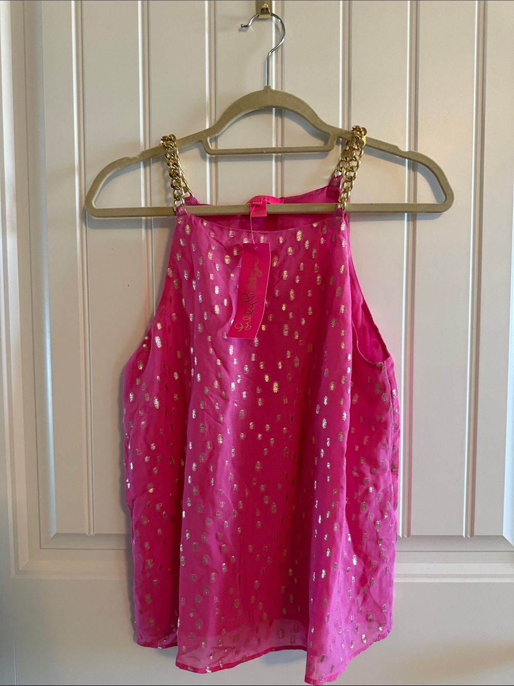 Lilly Pulitzer Pink Tank with Gold Metallic Dot Detail